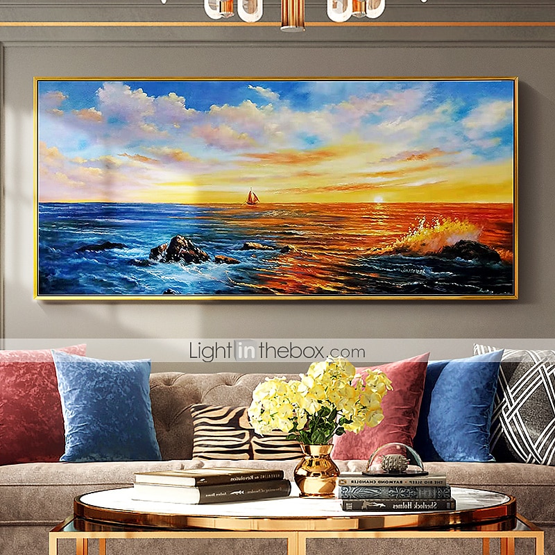 pittura a olio 100% fatto a mano dipinto a mano arte della parete su tela orizzontale panoramico astratto moderno paesaggio crepuscolo mare cielo decorazione della casa arredamento tela arrotolata del 2026 a $65.99 –P6