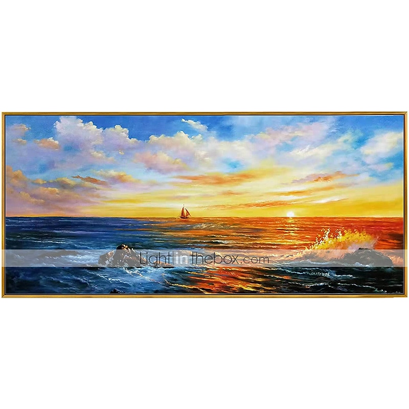 pittura a olio 100% fatto a mano dipinto a mano arte della parete su tela orizzontale panoramico astratto moderno paesaggio crepuscolo mare cielo decorazione della casa arredamento tela arrotolata del 2026 a $65.99 –P1