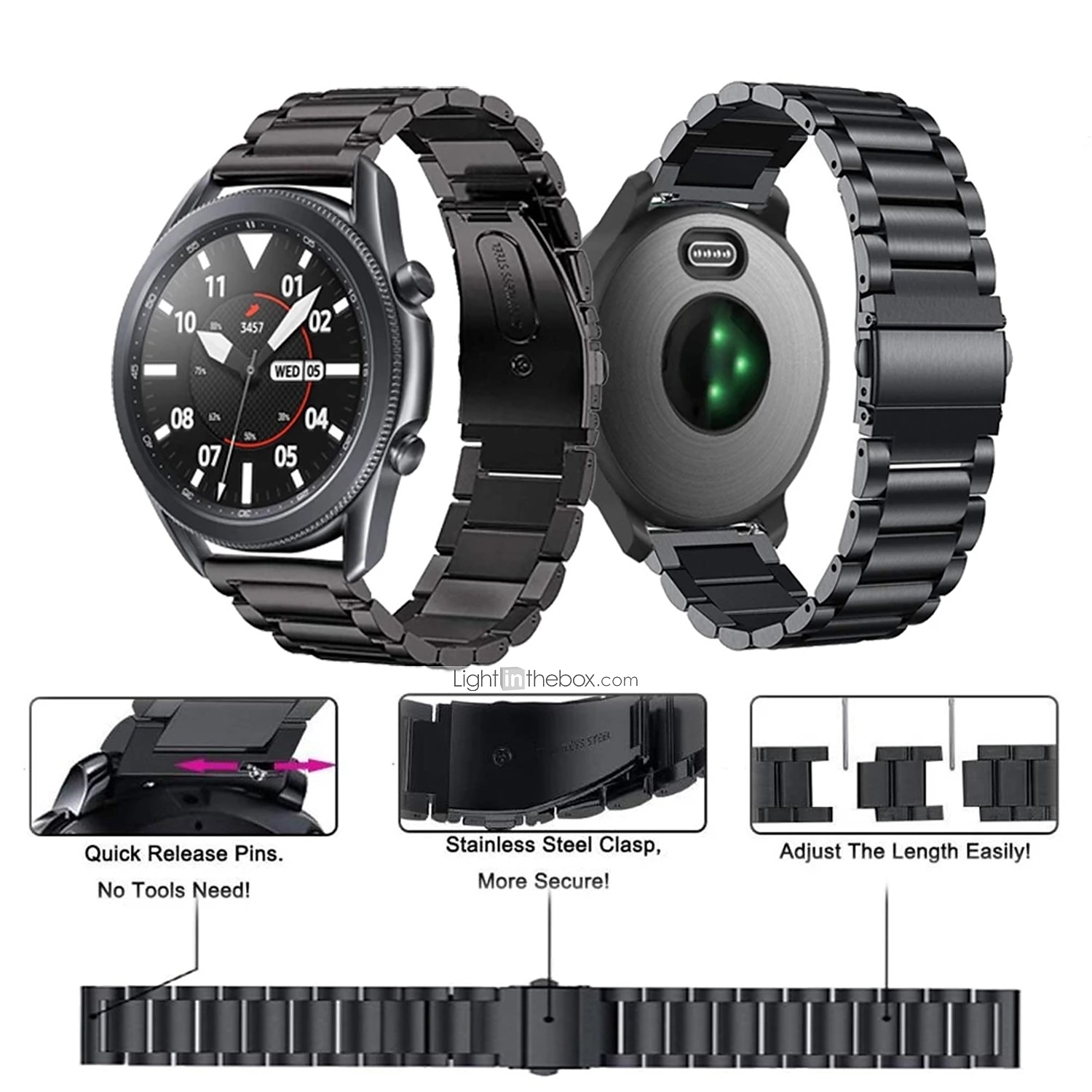 Watch Band for Samsung Watch 3 45mm, Galaxy Wacth 46mm, Gear S3 Classic / Frontier, Gear 2 Neo Live Stainless Steel Replacement  Strap 22mm Business Classic Clasp Wristband 2026 - $14.99 –P4