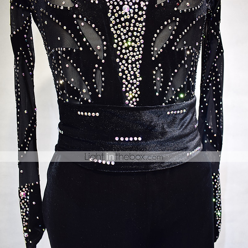 Eiskunstlaufkleid Damen Mädchen Eislaufen Kleider Austattungen Schwarz Elasthan Hochelastisch Ausbildung Wettbewerb Eiskunstlaufkleidung Handgemacht Volltonfarbe Kristalle Langarm Eislaufen 2026 - $202.49 –P3
