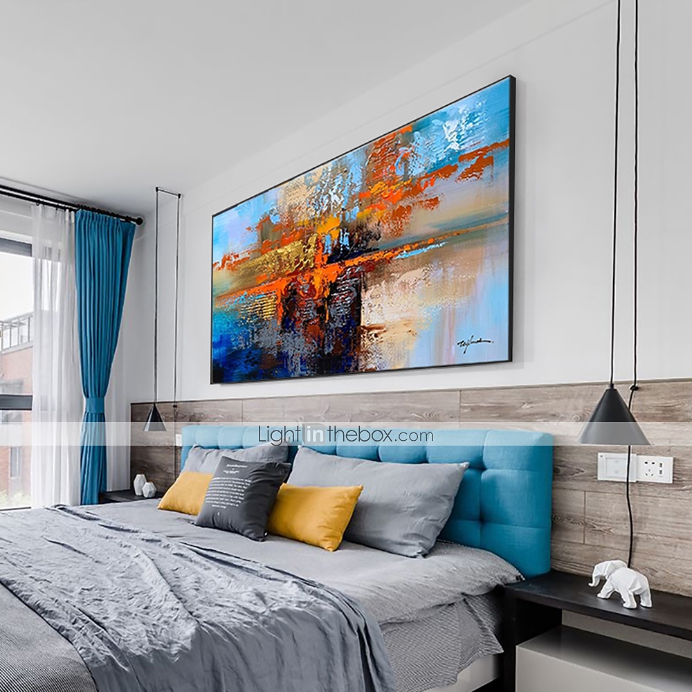 pintura a óleo 100% feito à mão arte de parede pintada à mão sobre tela laranja azul horizontal abstrato moderno decoração de casa decoração lona enrolada sem moldura não esticada de 2026 por $123.99 –P6