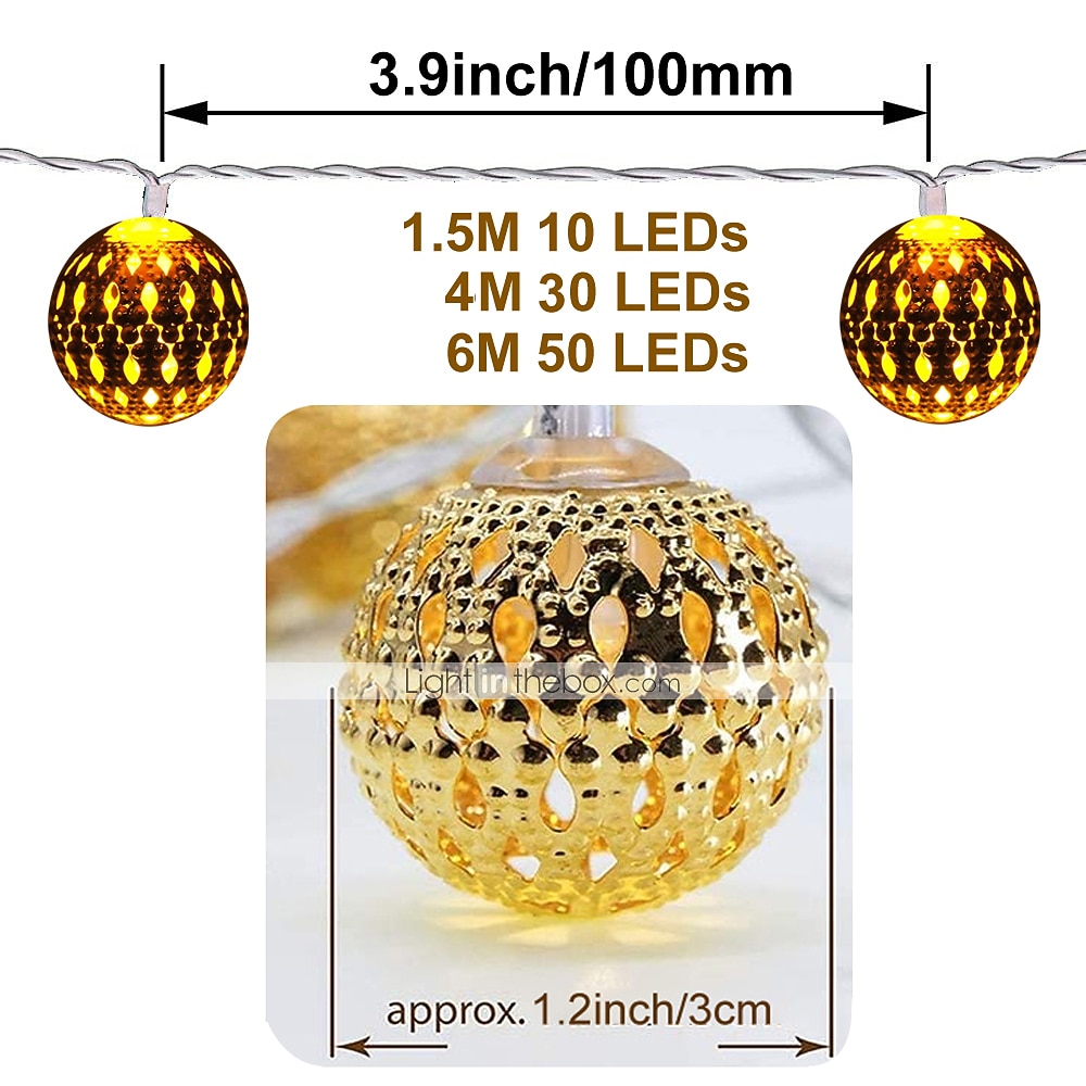 Elegant Wedding Party Reception Ramadan Eid Moroccan Metal String Lights USB or AA Battery Powered - 10-50 LEDs Waterproof Outdoor Garden Home Decor 2026 - $9.49 –P1