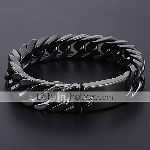 pulseira masculina pesada corrente 316l de aço inoxidável preto punk duplo meio-fio cubano link rombo de 14 mm se encaixa no pulso de 7 polegadas de 2025 por $4.49 -P3
