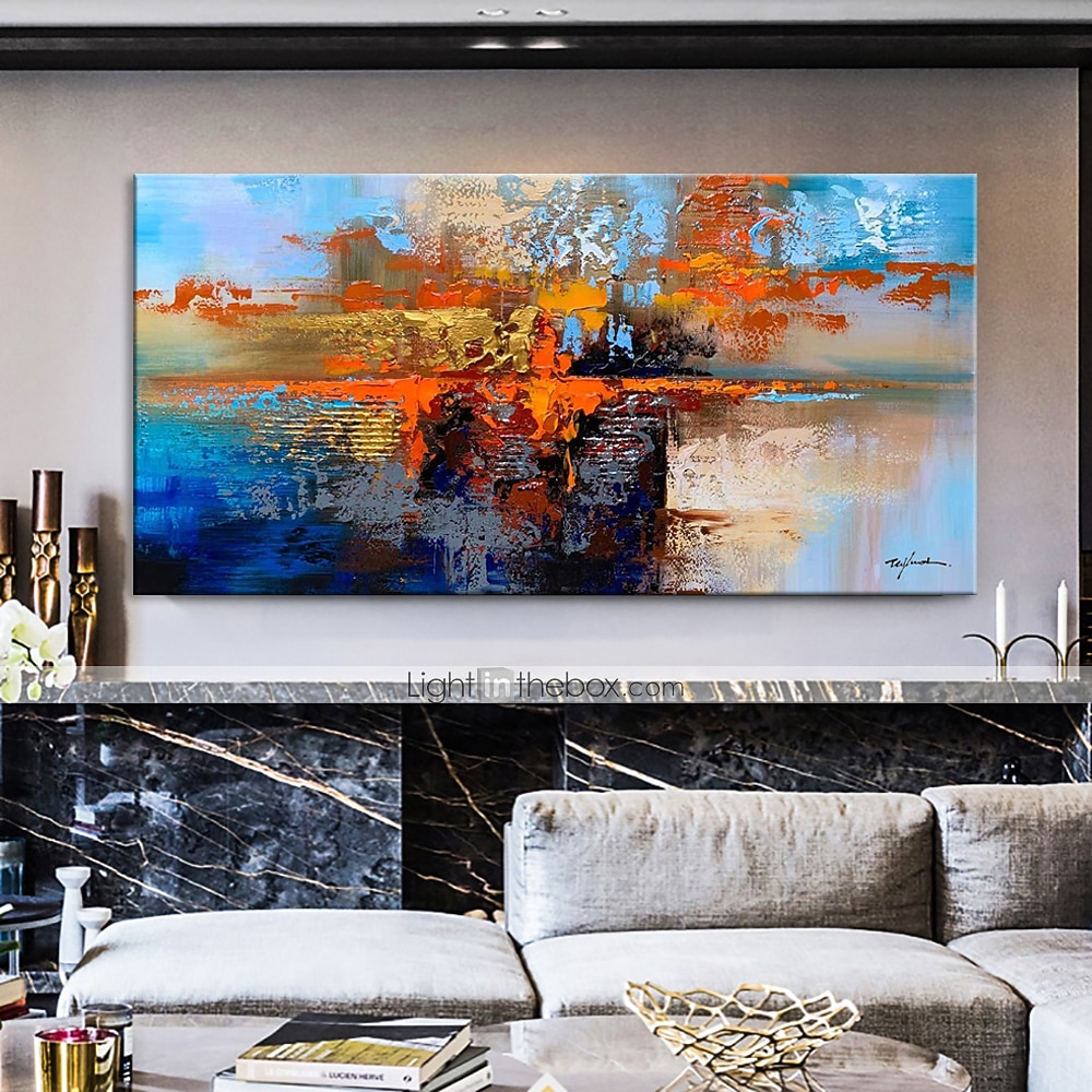 pintura a óleo 100% feito à mão arte de parede pintada à mão sobre tela laranja azul horizontal abstrato moderno decoração de casa decoração lona enrolada sem moldura não esticada de 2026 por $123.99 –P4