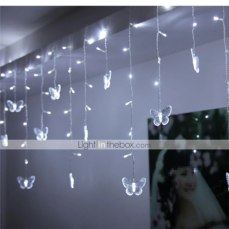elegante Hochzeitsempfangsparty 3,5 m LED-Lichterkette in Schmetterlingsform 96 LED-Eiszapfen-Lichtervorhang Weihnachtshochzeit Feiertagsschlafzimmer-Dekorationslampe 110 V 220 V EU-Stecker US-Stecker 2025 - $25.99 –P4