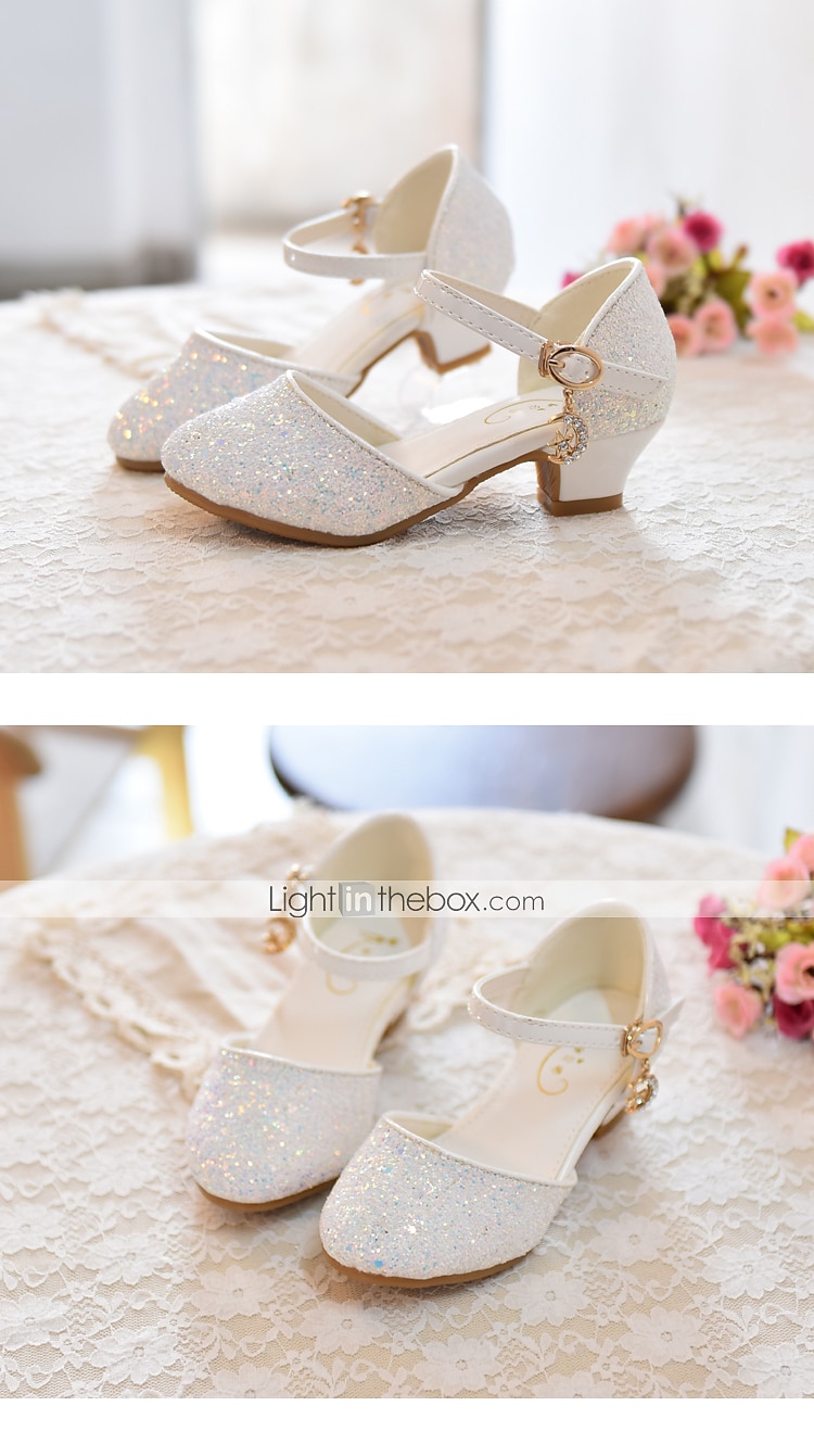 Girls' Heels Party Princess Shoes Glitters Rubber PU Little Kids(4-7ys) Big Kids(7years +) Daily Party & Evening Walking Shoes Rhinestone Buckle Sequin White Dusty Rose Blue Fall Spring 2025 - $46.99 –P9