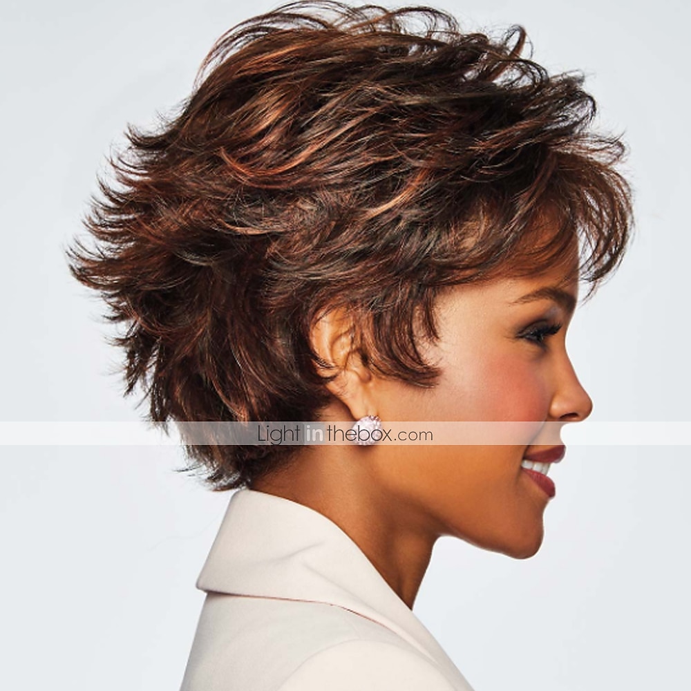 perruque synthétique bouclée perruque de coupe de cheveux en couches blonde courte brun clair brun foncé argent gris brun blond cheveux synthétiques design à la mode des femmes surligné / balayage de 2025 ? $34.99 –P11