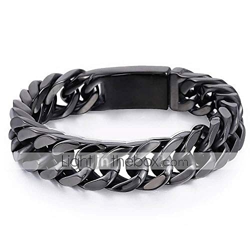 pulseira masculina pesada corrente 316l de aço inoxidável preto punk duplo meio-fio cubano link rombo de 14 mm se encaixa no pulso de 7 polegadas de 2025 por $4.49 -P1
