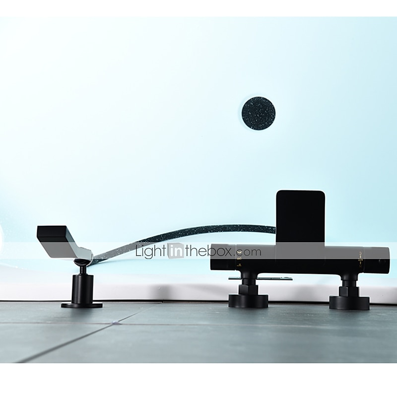 Free Standing Bathtub Faucet Thermostatic Black Painted Finishes Rotatable Shower Seat Waterfall and Spray Mode Bath Shower Mixer Taps with Hot and Cold Water 2025 - $323.99 –P9