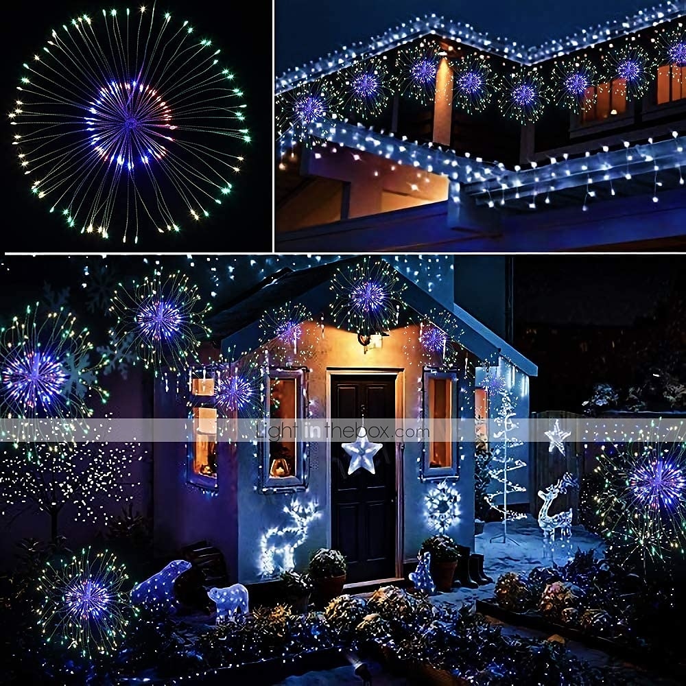 Elegant Wedding Party Reception Outdoor Waterproof Firework Lights - 180 LED Starburst Copper Wire Twinkle Lights, 8 Modes, Remote Hanging Lights for Patio, Bedroom & Garden Decor 2025 - $26.99 –P8