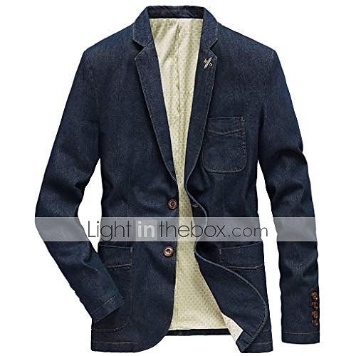 Men's Jacket Denim Jacket Jean Jacket Blazer Business Cocktail Attire Solid Colored V Neck Cotton Regular Fit Denim Blue Vintage blue Black Jacket 2026 - $60.99 –P1