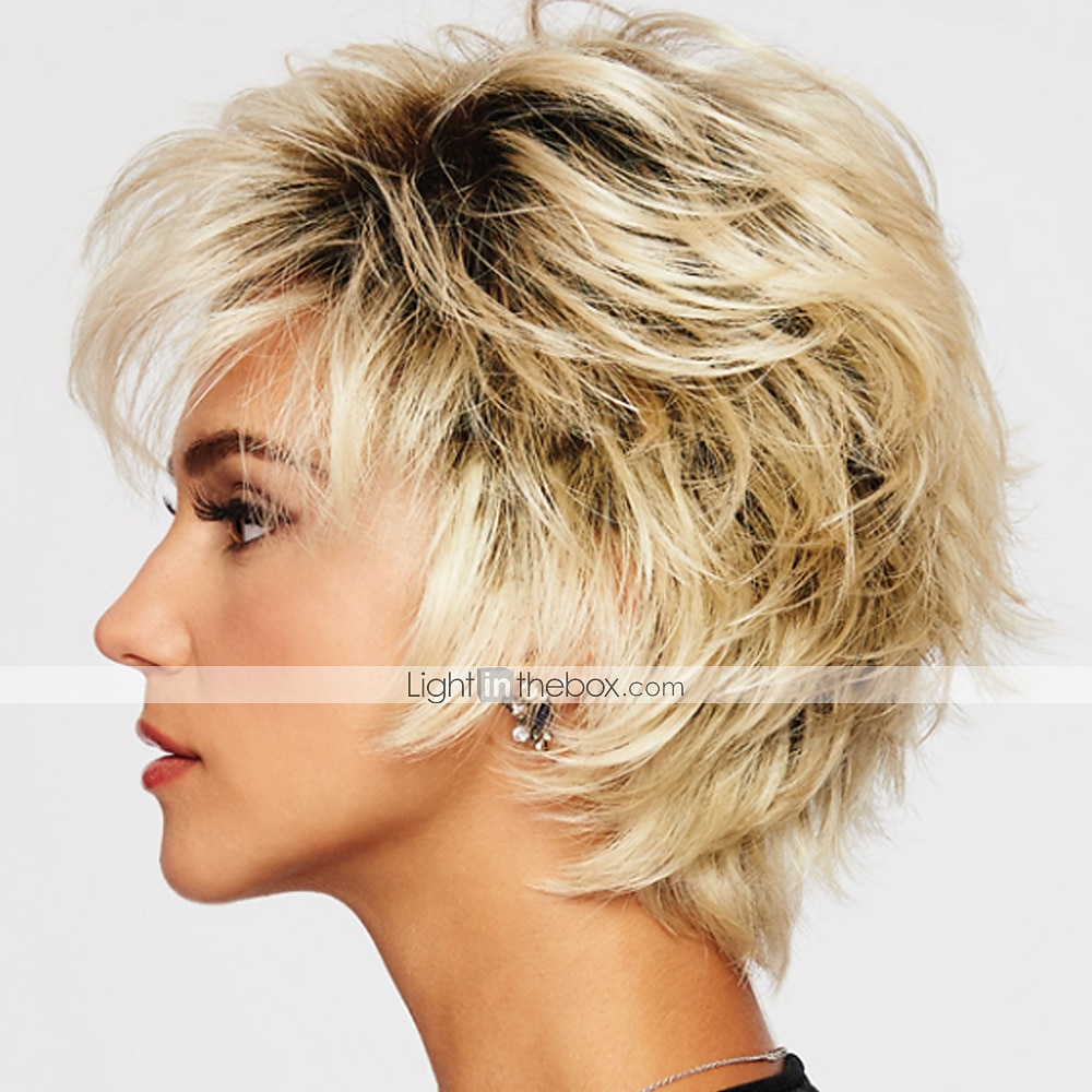 perruque synthétique bouclée perruque de coupe de cheveux en couches blonde courte brun clair brun foncé argent gris brun blond cheveux synthétiques design à la mode des femmes surligné / balayage de 2025 ? $34.99 –P7