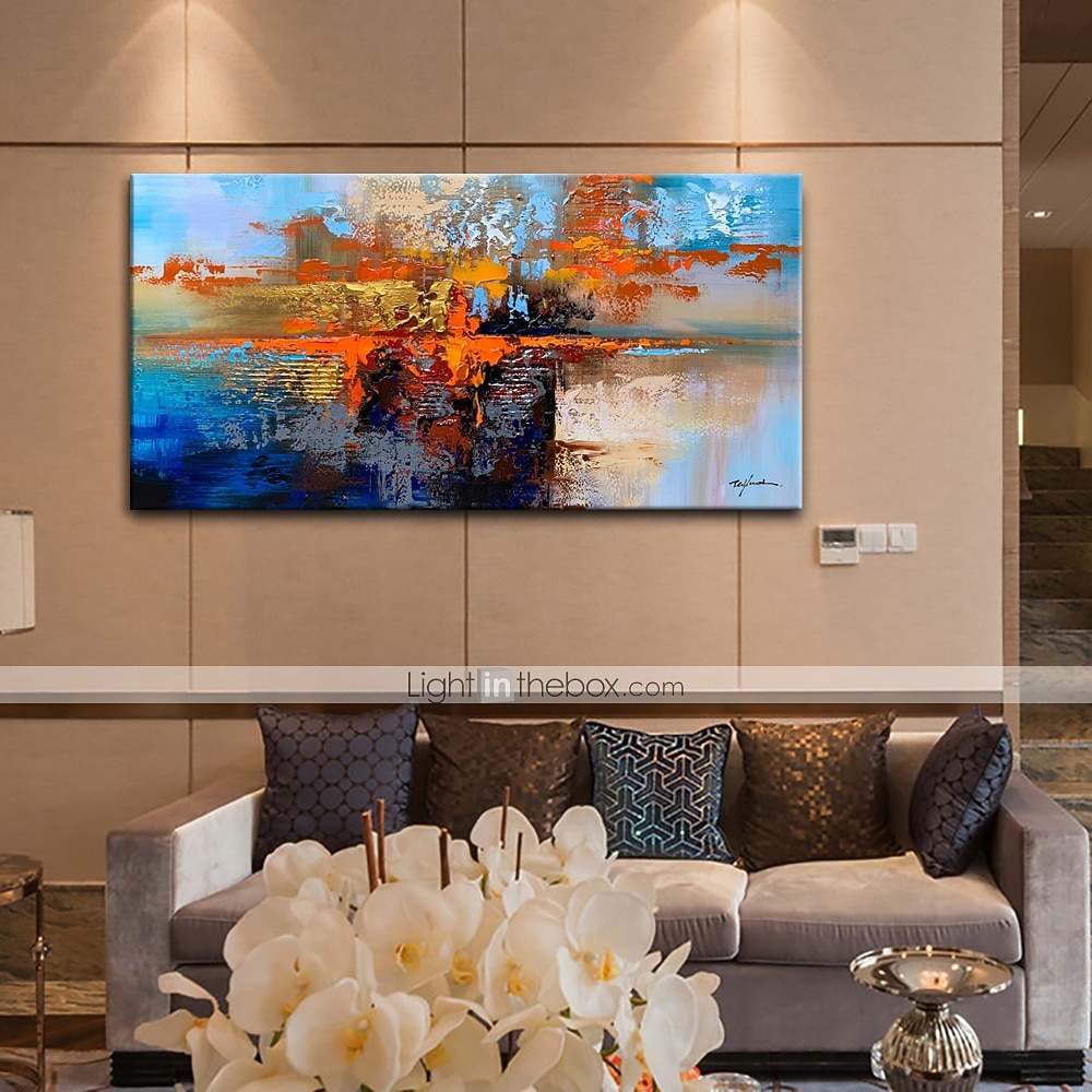 pintura a óleo 100% feito à mão arte de parede pintada à mão sobre tela laranja azul horizontal abstrato moderno decoração de casa decoração lona enrolada sem moldura não esticada de 2026 por $123.99 –P3