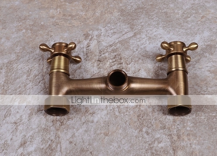 Art Deco Antique Brass Sprinkle Sink Faucets,  Wall Mount Two Handles Two Holes Kitchen Faucet with Hot and Cold Water Switch 2025 - $97.99 –P4