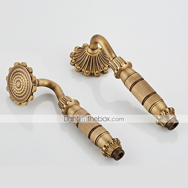 badekarkran - retro antikk messing veggmontering keramisk ventil badekar dusj blandebatterier / land / enkelthåndtak / ja / regndusj / hånddusj inkludert 2025 - $145.99 –P4