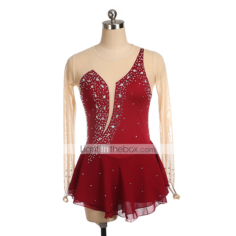 Kunstschaatsjurk Dames Voor meisjes Schaatsen Jurken Zwart Geel Roze Netstof Spandex Hoge Elasticiteit Opleiding Wedstrijd Kunstschaatskleding Kristal / Bergkristal Lange mouw Schaatsen Kunstschaatsen 2026 - $112.99 –P17