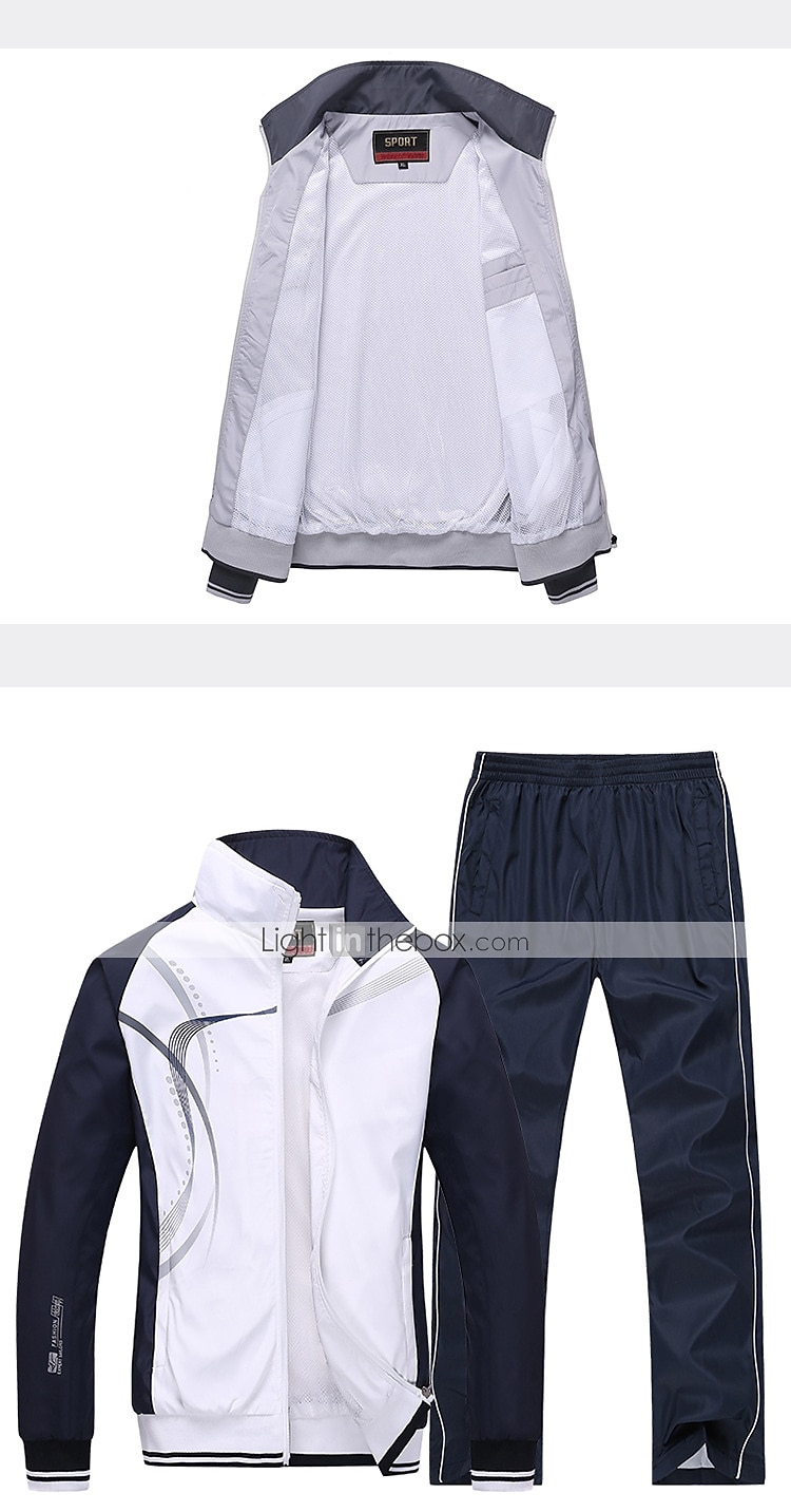 Voor heren Trainingspak sweatsuit 2-stuks Volledige ritssluiting Straat Lente Lange mouw Opstaand waterdicht Winddicht Ademend Hardlopen Wandelen Joggen Sportkleding Sportkleding Gestreept Zwart Wit 2025 - $44.99 –P4
