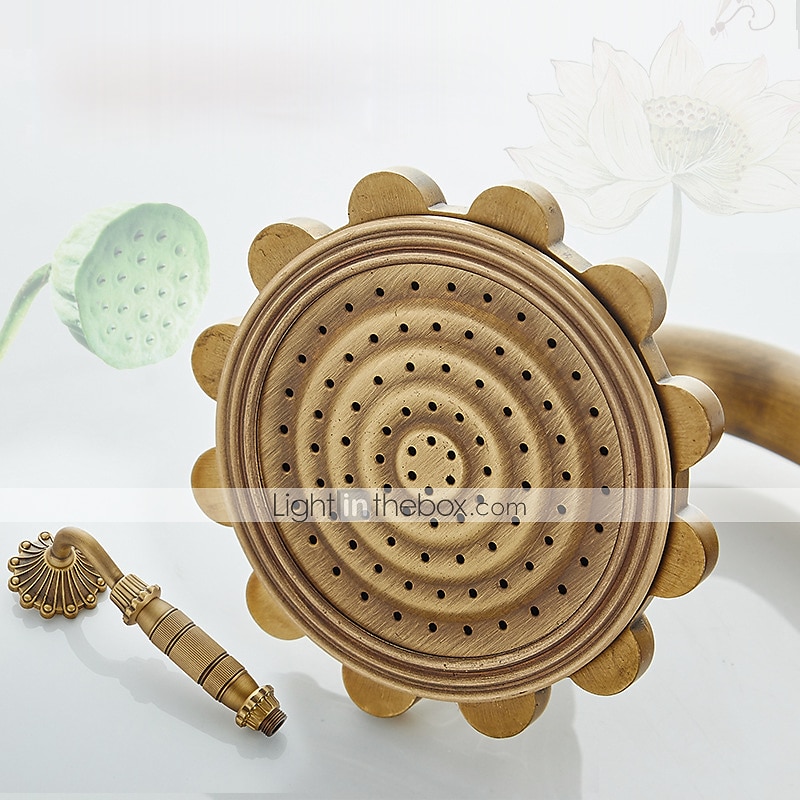 badekarkran - retro antikk messing veggmontering keramisk ventil badekar dusj blandebatterier / land / enkelthåndtak / ja / regndusj / hånddusj inkludert 2025 - $145.99 –P6