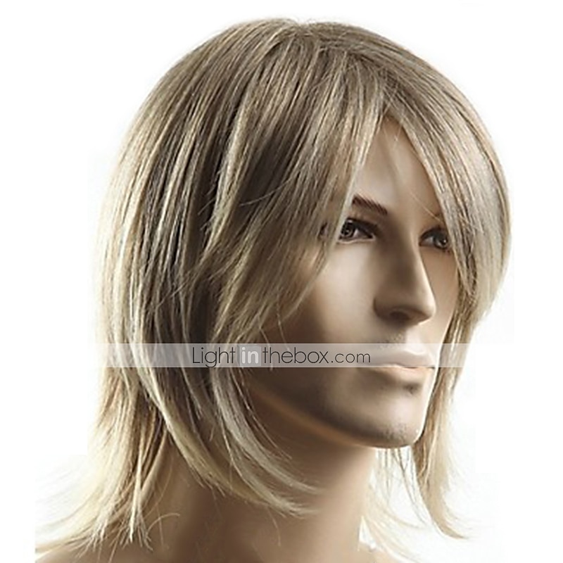 perruques blondes pour hommes perruque synthétique toupets partie latérale droite perruque cheveux synthétiques blonds de longueur moyenne 14 pouces partie latérale des hommes blonde hairjoy de 2025 ? $19.99 –P1