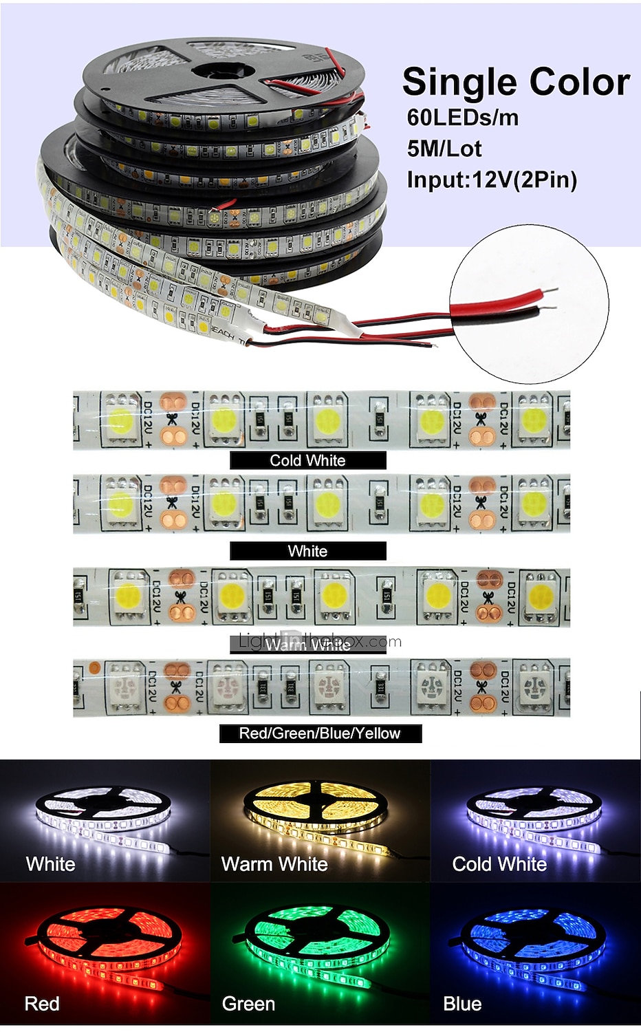 tiras de luces led flexibles 1m 2.5m 5m a prueba de agua o no a prueba de agua 5050 smd por metros 60 leds multicolor con fuente de alimentación de modo de conmutación dc12v 2026 - $6.99 –P7