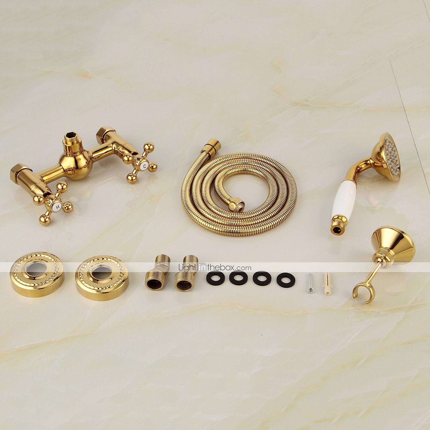 dusch kran set handdusch ingår vintage stil/country mässing/elektropläterad montering utvändig keramisk ventil badkar dusch 2025 - $145.99 –P1