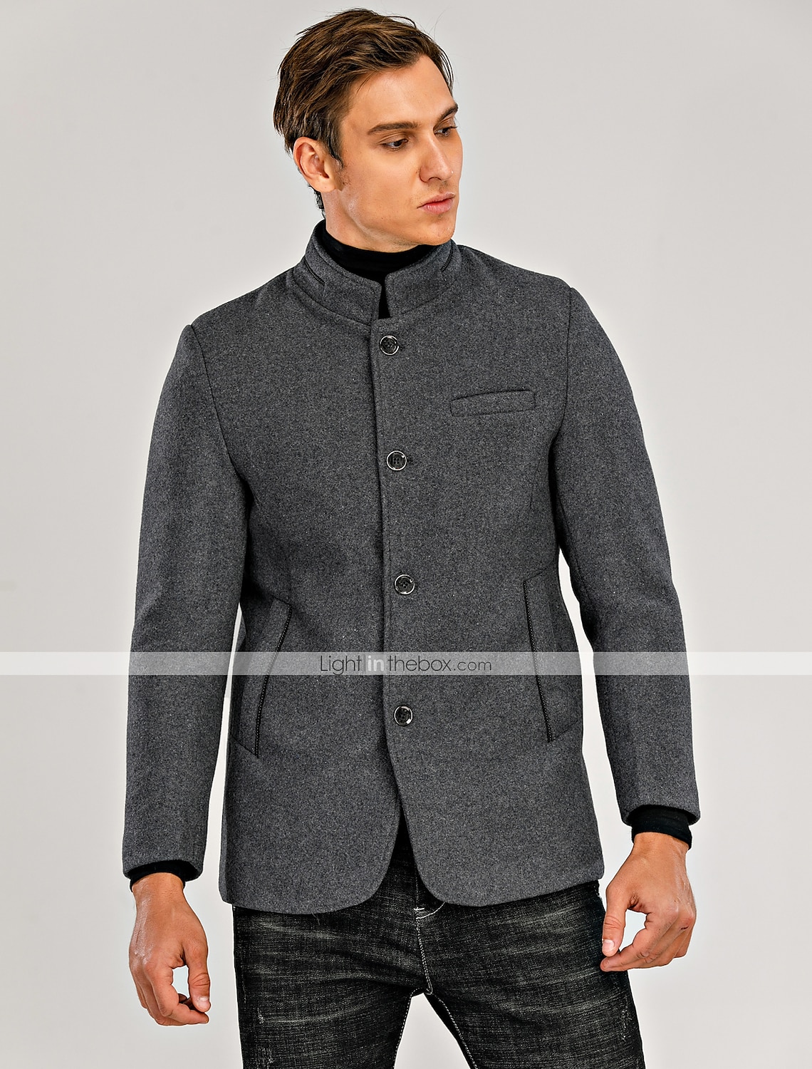 Men's Winter Coat Wool Coat Overcoat Blazer Short Coat Office Work Fall & Winter Wool Windproof Warm Outerwear Clothing Apparel Basic Chic & Modern Solid Colored Stand Collar 2025 - $74.99 –P10