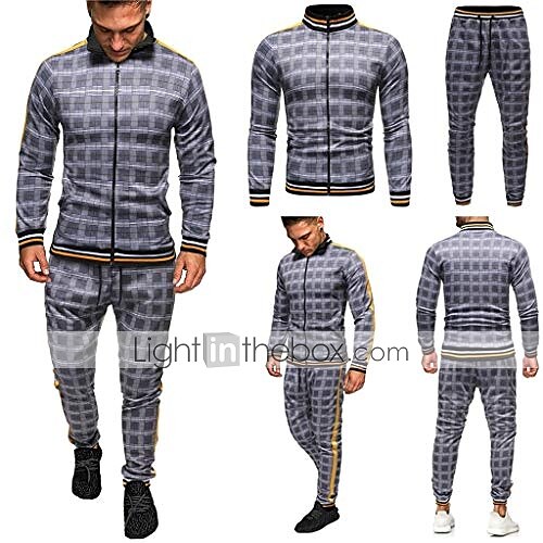 conjuntos de roupas esportivas masculinas - agasalho de inverno clássico xadrez de manga comprida - jaqueta de moletom com zíper completo com calças para homens - roupas esportivas elegantes para ginástica masculina - presentes de natal para homens de 2025 por $49.99 –P1