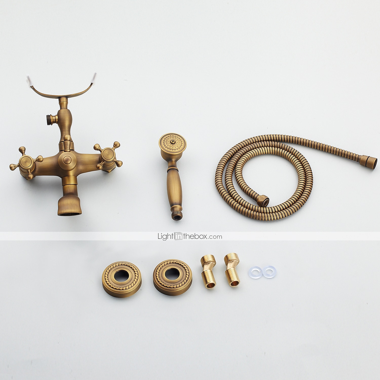 Shower Faucet Set Brass with Bathtub Spout Shower System, 2 Knob Handle Telephone Style Heldhand Showerhand 1.5m Hose Wall Mounted Tap 2025 - $161.99 –P7