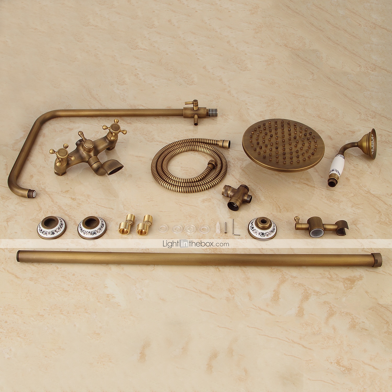 Duscharmatur, Duschsystem-Set – Handbrause inklusive ausziehbarem Wasserfall im Vintage-Stil / Country Antik-Messing-Halterung außen Keramikventil Wannendusche Mischbatterien 2025 - $315.89 –P1