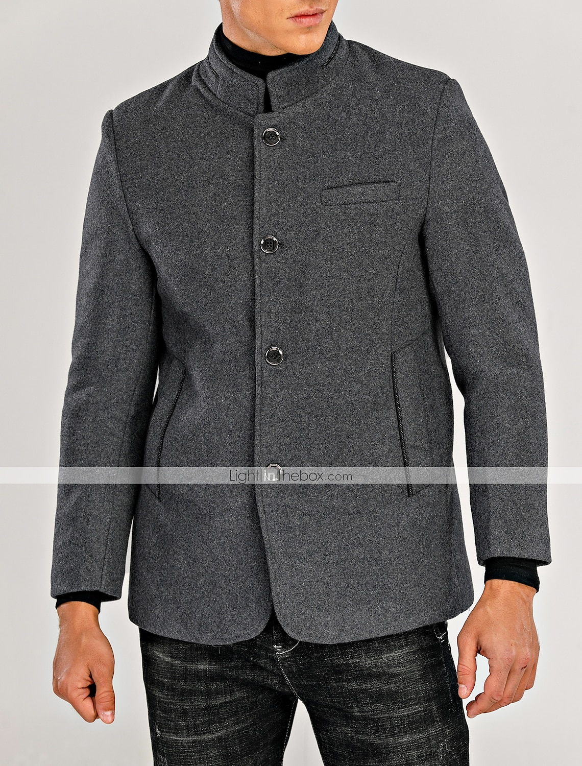 Men's Winter Coat Wool Coat Overcoat Blazer Short Coat Office Work Fall & Winter Wool Windproof Warm Outerwear Clothing Apparel Basic Chic & Modern Solid Colored Stand Collar 2025 - $74.99 –P8