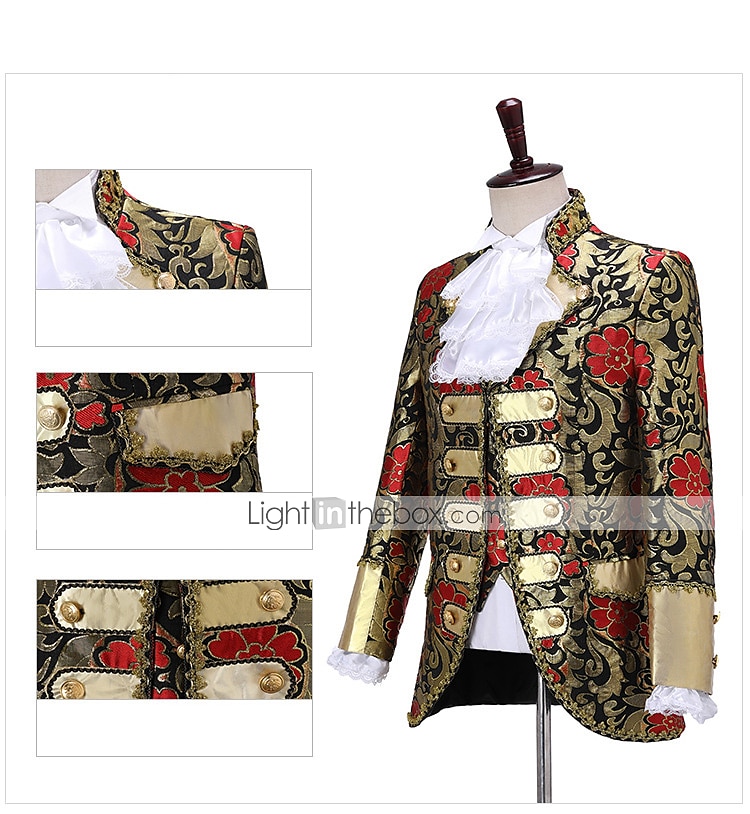 2026年 レトリ／ヴィンテージ 中世 ルネッサンス パンツ セット スーツ＆ブレザー プリンス 貴族 ジャカード 仮装 男性用 ハロウィーン カーニバル マスカレード 性能 パーティー ヴェネツィアのカーニバル 成人 クラバット コート ベスト  コレクション – $123.99 –P11