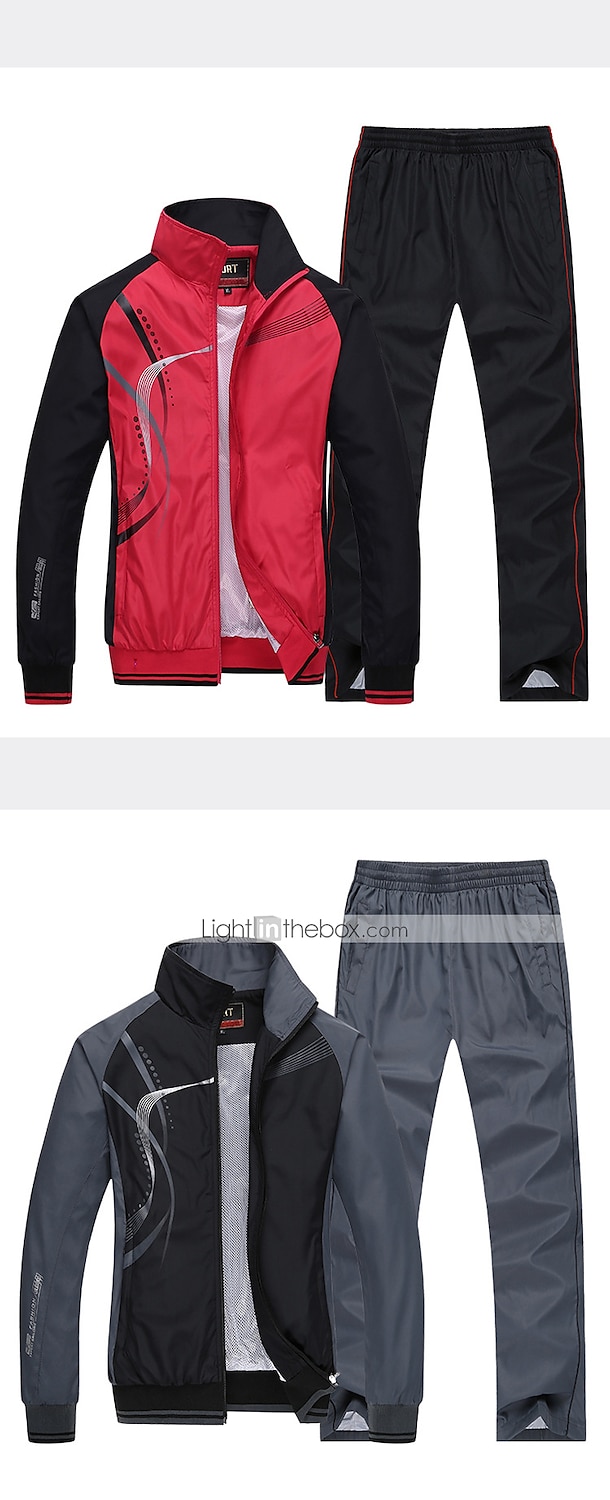 Voor heren Trainingspak sweatsuit 2-stuks Volledige ritssluiting Straat Lente Lange mouw Opstaand waterdicht Winddicht Ademend Hardlopen Wandelen Joggen Sportkleding Sportkleding Gestreept Zwart Wit 2025 - $44.99 –P6