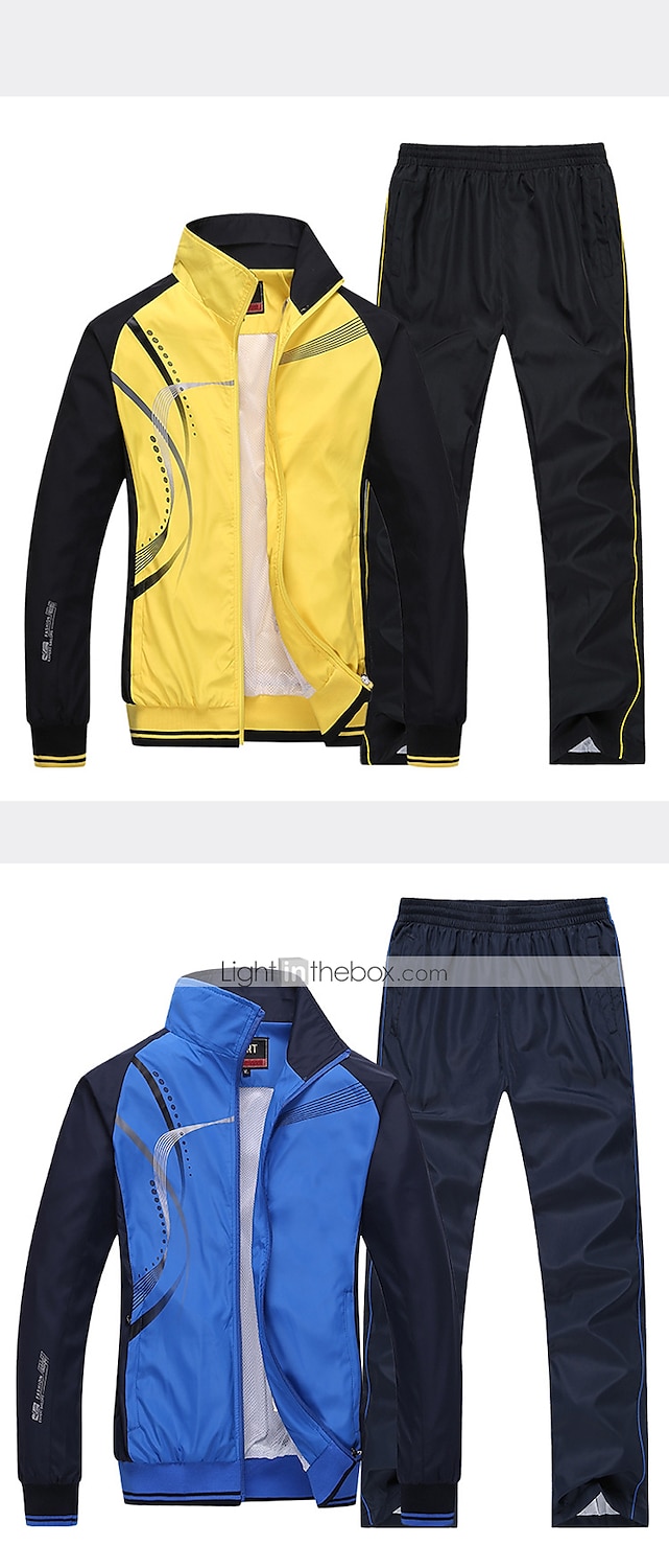 Voor heren Trainingspak sweatsuit 2-stuks Volledige ritssluiting Straat Lente Lange mouw Opstaand waterdicht Winddicht Ademend Hardlopen Wandelen Joggen Sportkleding Sportkleding Gestreept Zwart Wit 2025 - $44.99 –P5