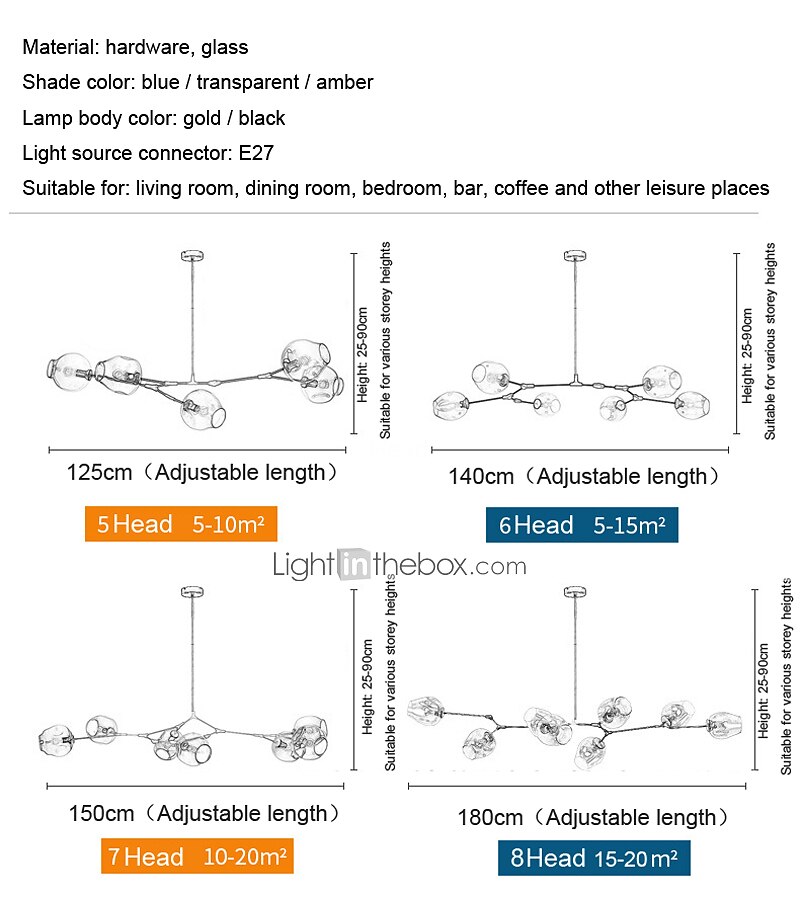 Multi Heads Magic Bean Chandelier Warm White Light Creative Art Modern Living Room Lamp Heteromorphic Nordic Simple Molecular Glass Ball Dining Room AC110V AC220V 2026 - $287.89 –P2