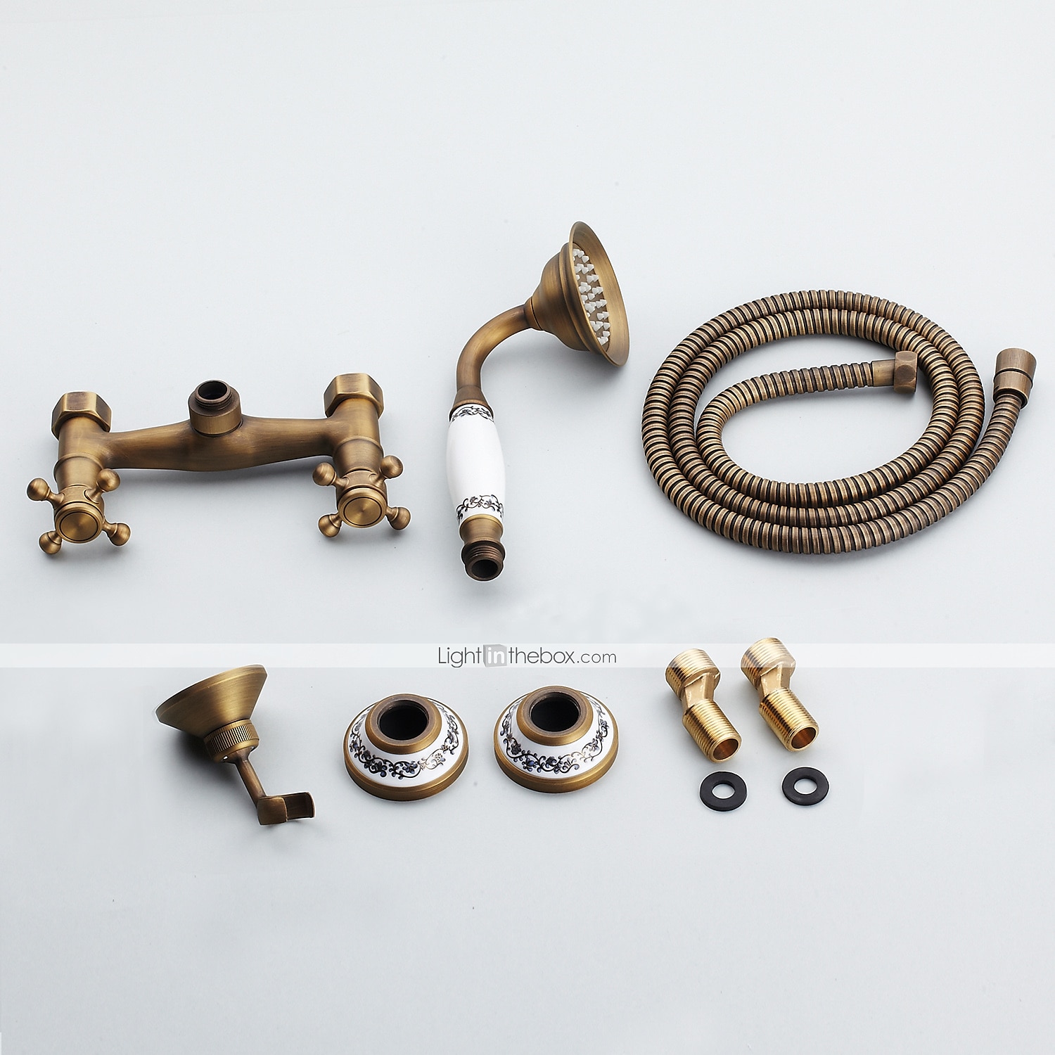 set rubinetto doccia - doccetta inclusa stile vintage estraibile / ottone antico country montaggio esterno rubinetti miscelatore doccia vasca da bagno in ceramica / due maniglie un foro del 2025 a $153.99 –P1