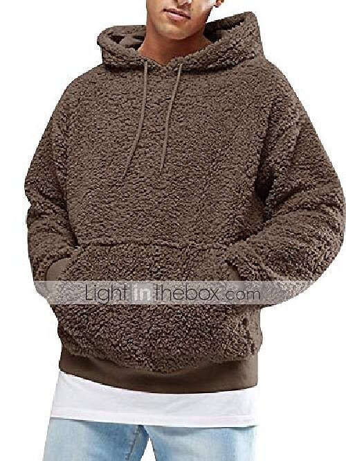 Ulanda Womens Warm Fuzzy Hooded Fleece Sweatshirt Casual Solid Fluffy Hoodie Pullover Tops 