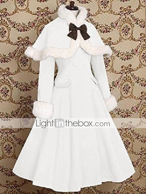 Sweet Classic Lolita Winter Overcoat Faux Fur White Cape Shawl