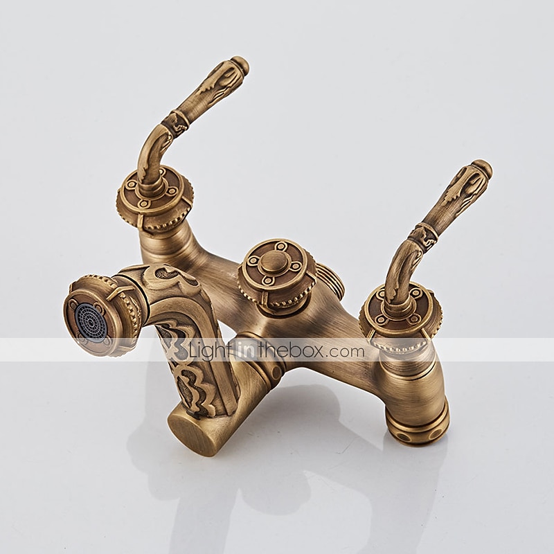 Shower Faucet Set - Handshower Included pullout Vintage Style / Country Antique Brass Mount Outside Ceramic Valve Bath Shower Mixer Taps 2025 - $226.79 –P6