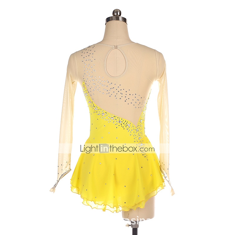 Kunstschaatsjurk Dames Voor meisjes Schaatsen Jurken Zwart Geel Roze Netstof Spandex Hoge Elasticiteit Opleiding Wedstrijd Kunstschaatskleding Kristal / Bergkristal Lange mouw Schaatsen Kunstschaatsen 2026 - $112.99 –P6