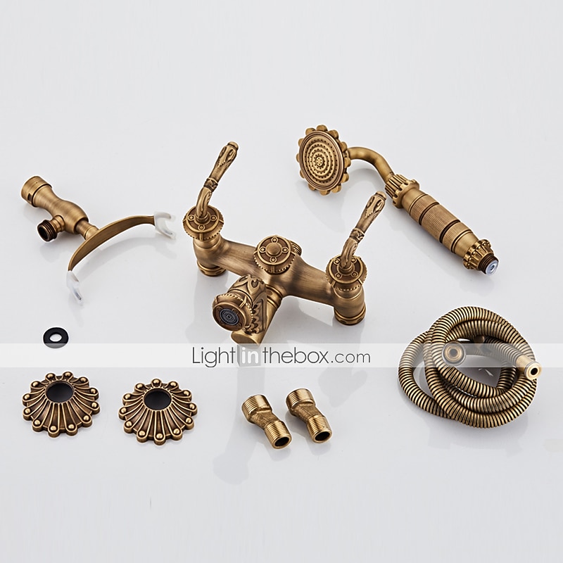 Shower Faucet Set - Handshower Included pullout Vintage Style / Country Antique Brass Mount Outside Ceramic Valve Bath Shower Mixer Taps 2025 - $226.79 –P2
