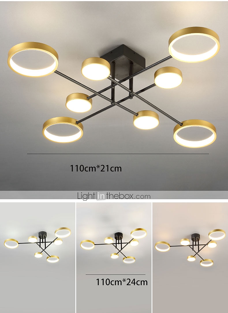 6/8 голов светодиодный потолочный светильник современный черный золотой скандинавский круг дизайн спутник металлическая окрашенная отделка 110-120 в 220-240 в 2026 - $169.99 –P5