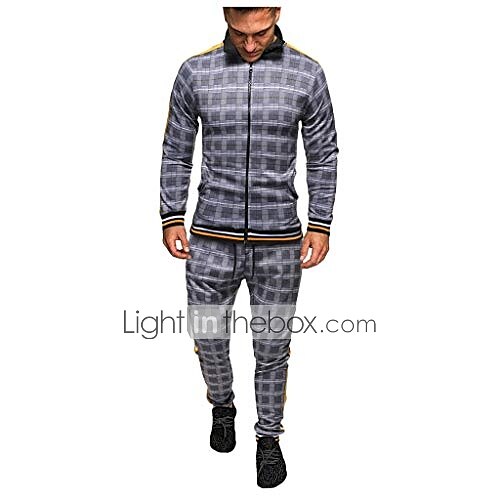 conjuntos de roupas esportivas masculinas - agasalho de inverno clássico xadrez de manga comprida - jaqueta de moletom com zíper completo com calças para homens - roupas esportivas elegantes para ginástica masculina - presentes de natal para homens de 2025 por $49.99 –P2