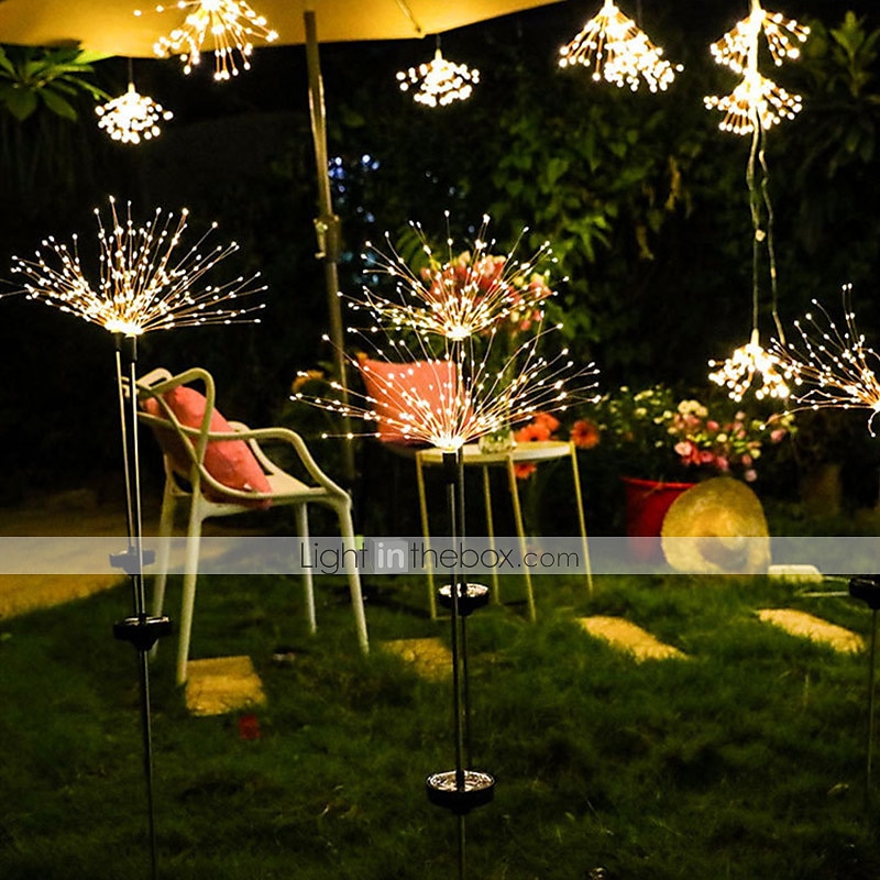 lumini solare pentru căi de artificii în aer liber 2x 1x lumini cu led pe țăruș pentru pasarelă grădină curte decor peisaj 120 led-uri zâne lumină de Crăciun pentru grădină stradă curte gazon 2025 - $15.99 -P5