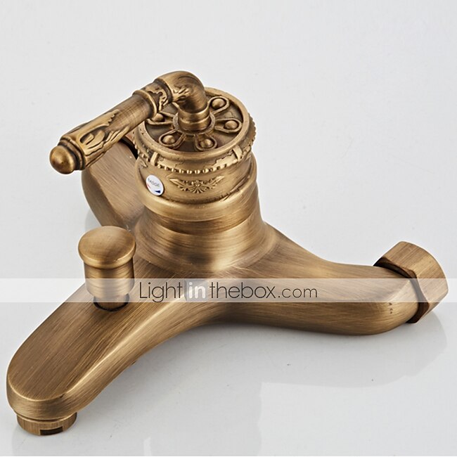 badekarkran - retro antikk messing veggmontering keramisk ventil badekar dusj blandebatterier / land / enkelthåndtak / ja / regndusj / hånddusj inkludert 2025 - $145.99 –P2