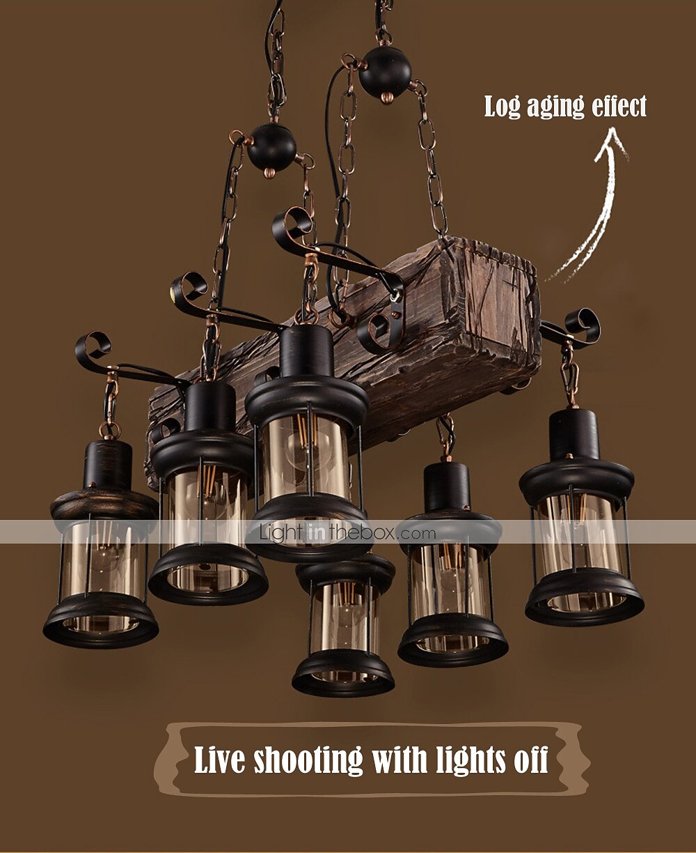 55cm LED Long Retro Strip Wooden Chandelier With Glass Shade Rope 6 Heads Pendant Light Warm White Lights Decorative Lighting Fixture Retro Rustic Antique Ceiling Lamp AC110V AC220V 2025 - $449.99 –P2