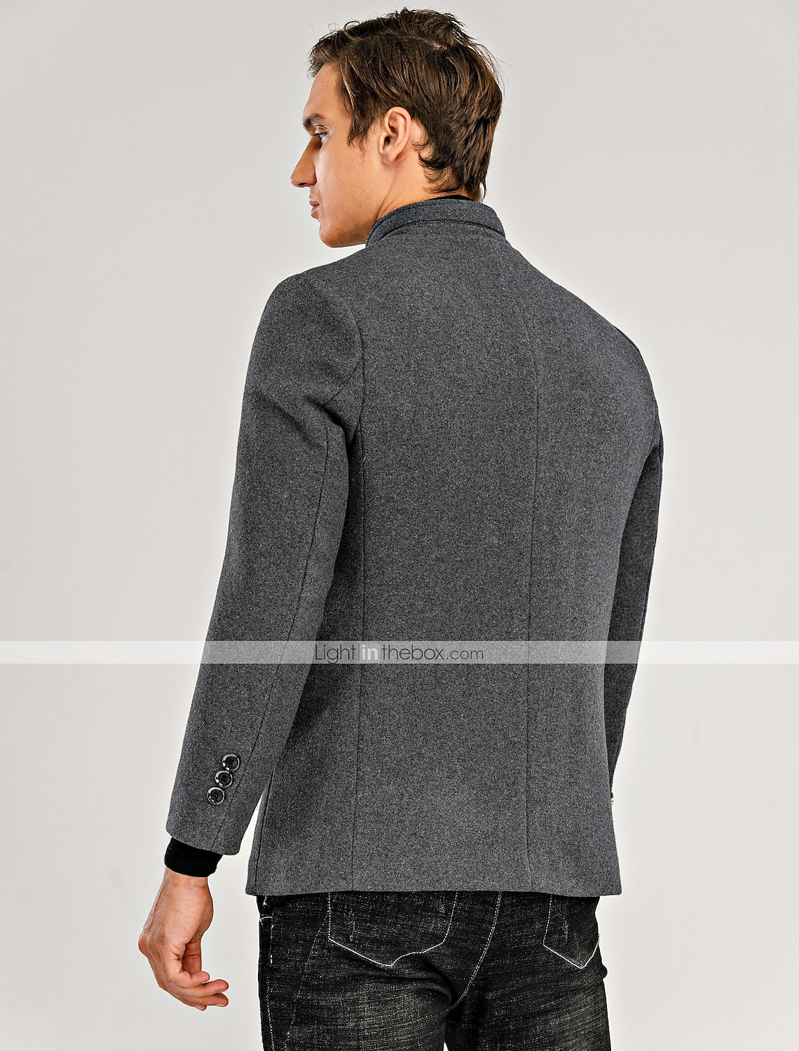 Men's Winter Coat Wool Coat Overcoat Blazer Short Coat Office Work Fall & Winter Wool Windproof Warm Outerwear Clothing Apparel Basic Chic & Modern Solid Colored Stand Collar 2025 - $74.99 –P6