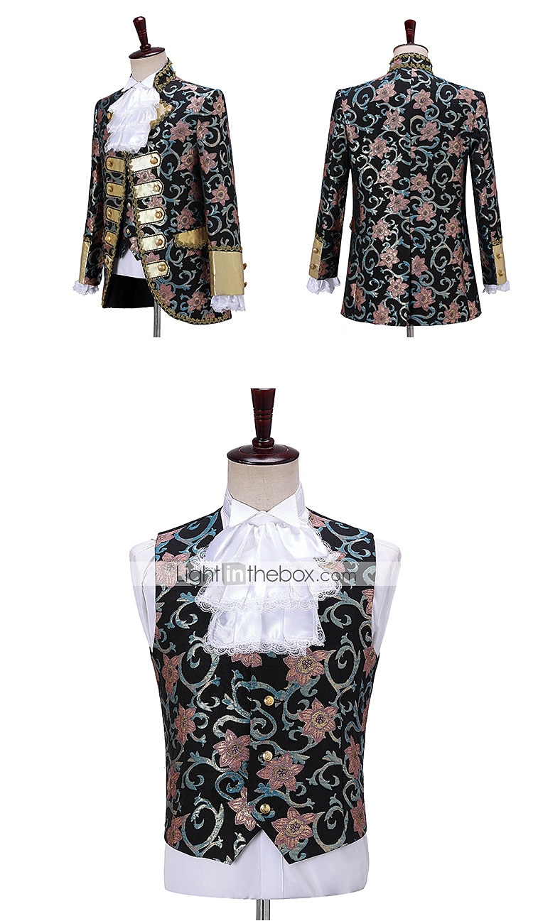 2026年 レトリ／ヴィンテージ 中世 ルネッサンス パンツ セット スーツ＆ブレザー プリンス 貴族 ジャカード 仮装 男性用 ハロウィーン カーニバル マスカレード 性能 パーティー ヴェネツィアのカーニバル 成人 クラバット コート ベスト  コレクション – $123.99 –P7