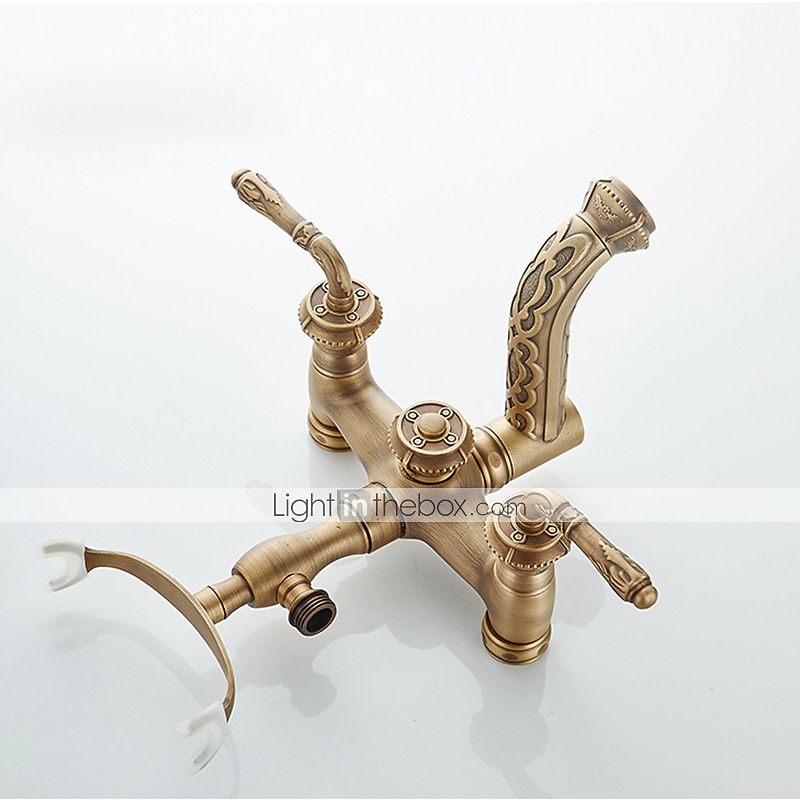 Shower Faucet Set - Handshower Included pullout Vintage Style / Country Antique Brass Mount Outside Ceramic Valve Bath Shower Mixer Taps 2025 - $226.79 –P7