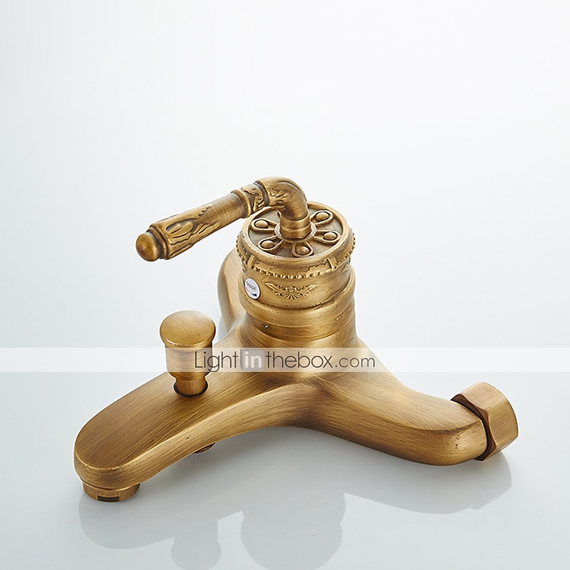 badekarkran - retro antikk messing veggmontering keramisk ventil badekar dusj blandebatterier / land / enkelthåndtak / ja / regndusj / hånddusj inkludert 2025 - $145.99 –P3
