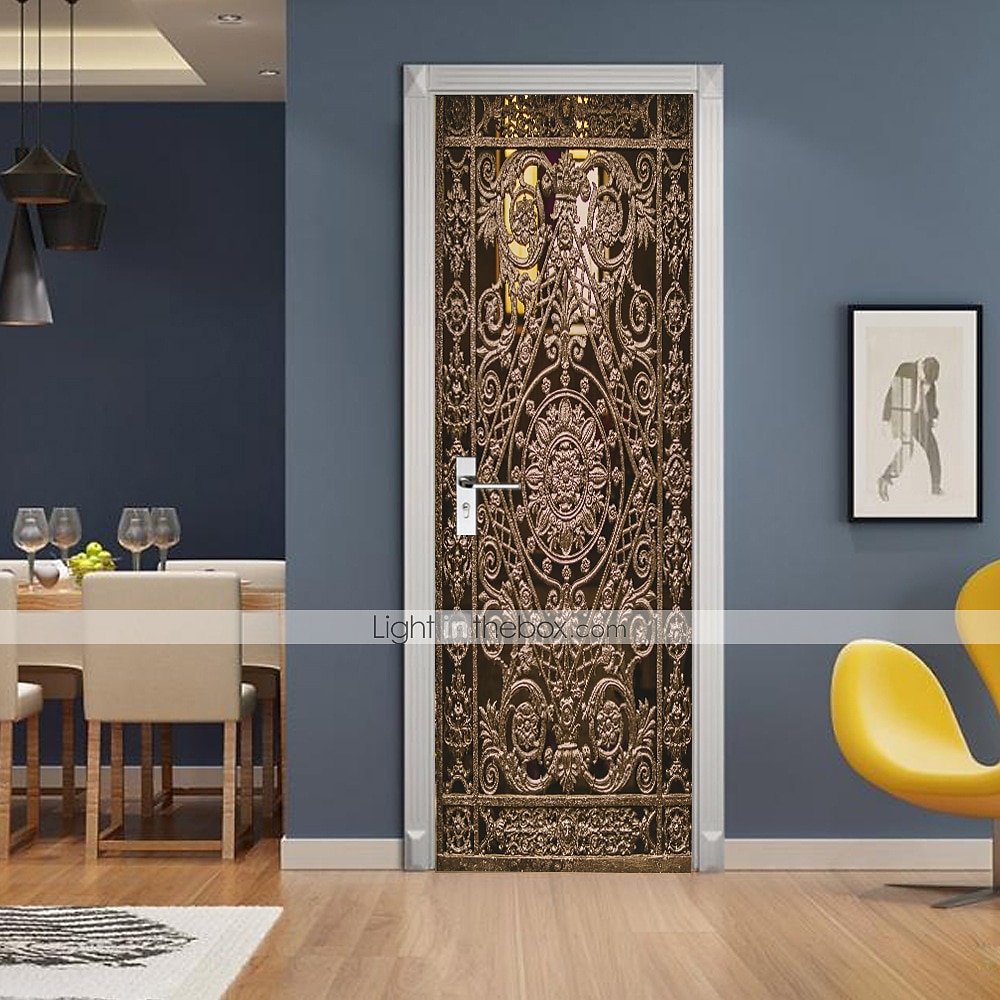 Pegatinas de puerta creativas autoadhesivas de puerta de hierro forjado dorado, pegatinas de pared impermeables decorativas diy para el hogar, 77*200cm para dormitorio y sala de estar 2025 - $29.99 –P7